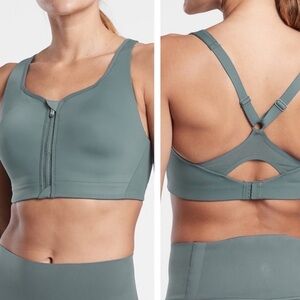 Athleta 34 DD Advance Zip Front Bra Metropolis Grey Green Activewear athletic